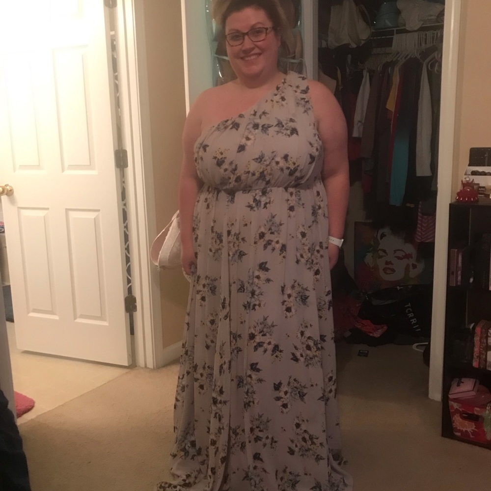 torrid One-Shoulder Floral Maxi Dress in Light Gray and Navy